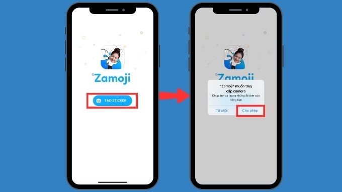 Nhấn lệnh Tạo sticker hiện giữa màn hình