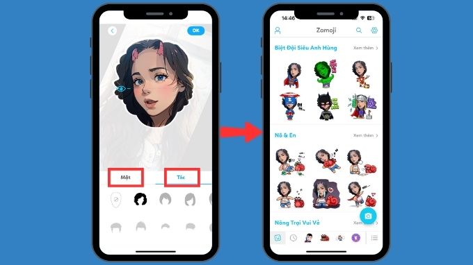 Tùy chọn Mặt, Tóc yêu thích sau đó nhấn lệnh OK