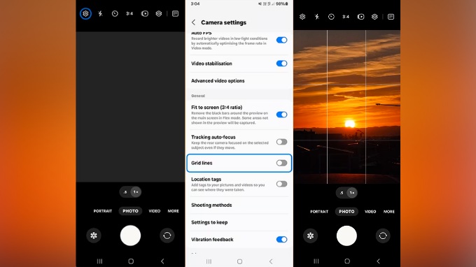 Bật khung lưới camera
