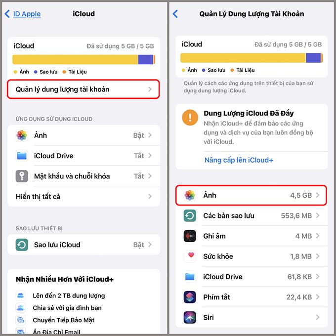 Tắt sao lưu ảnh iCloud và ứng dụng