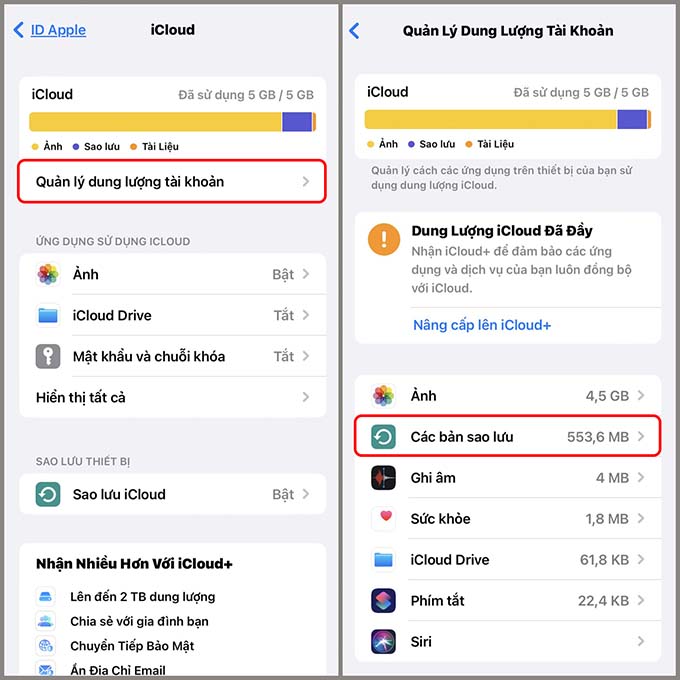 Tắt sao lưu ảnh iCloud và ứng dụng