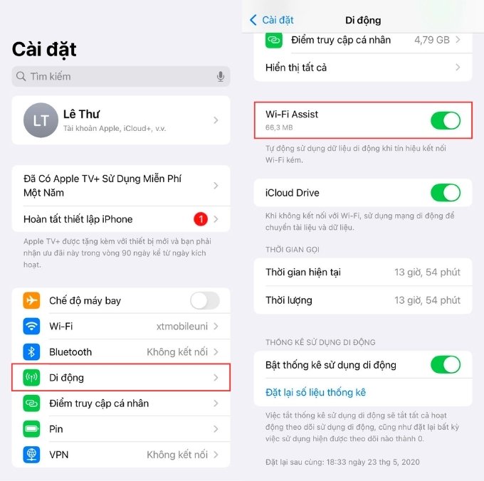 Bật tắt Wifi Assist và tắt chế độ nguồn điện thấp