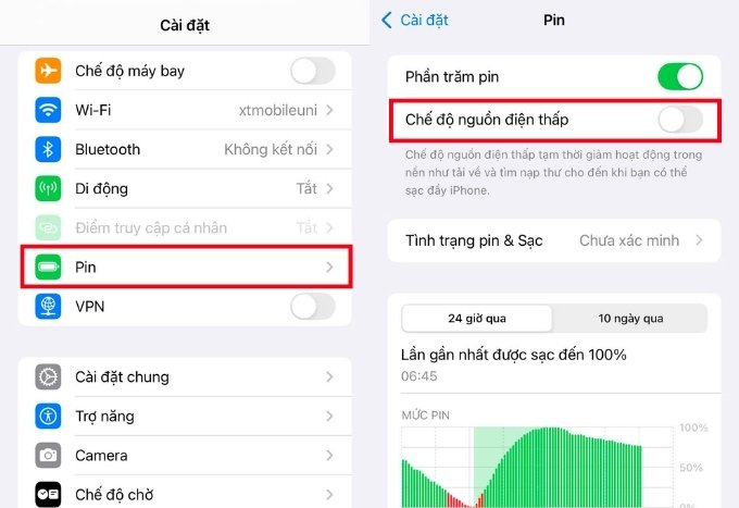 Bật chế độ nguồn điện thấp