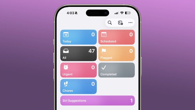 Ứng dụng Nhắc nhở (Reminders) có mục “Khẩn cấp”