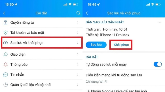 Cách khôi phục tin nhắn trên Zalo chưa sao lưu