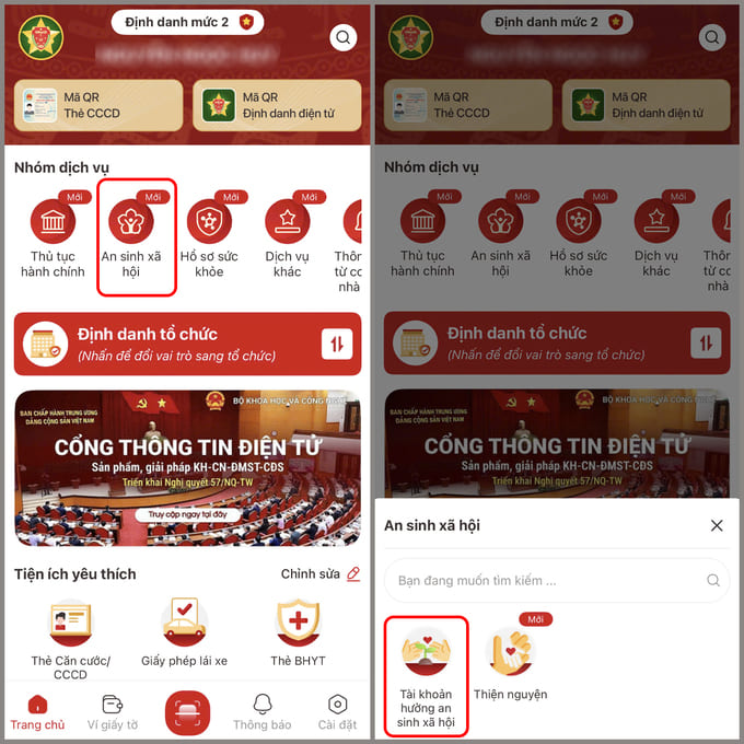 Cách nhận tiền an sinh xã hội trên VNeID