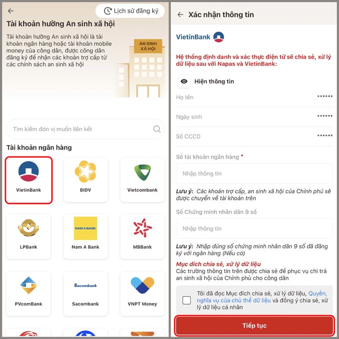 Cách nhận tiền an sinh xã hội trên VNeID