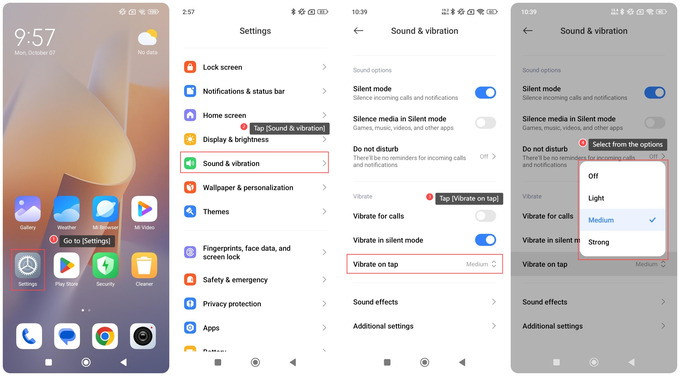 Cách thay đổi độ rung trên điện thoại Xiaomi