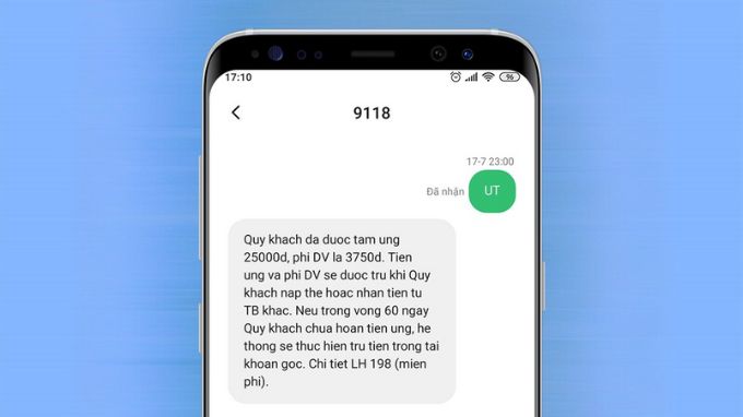 Cách ứng tiền Viettel 100k qua tin nhắn tổng đài 9118