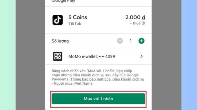 Chọn Mua với 1 nhấn để nạp xu trên TikTok