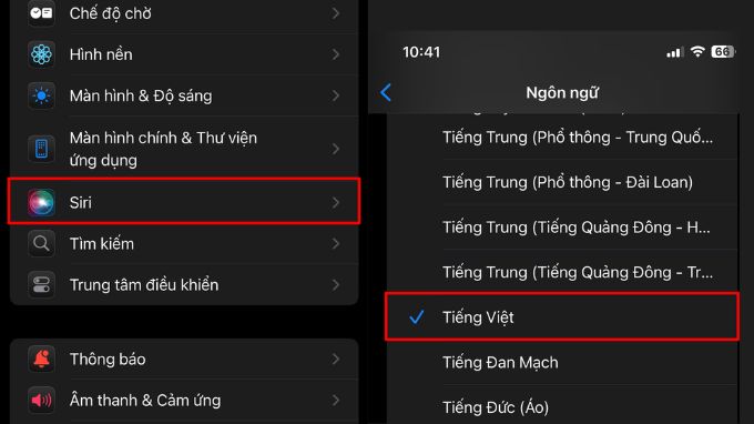 Kiểm tra các cài đặt ngôn ngữ trên Siri