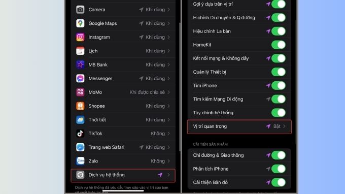 Vào mục Vị trí quan trọng trên iPhone