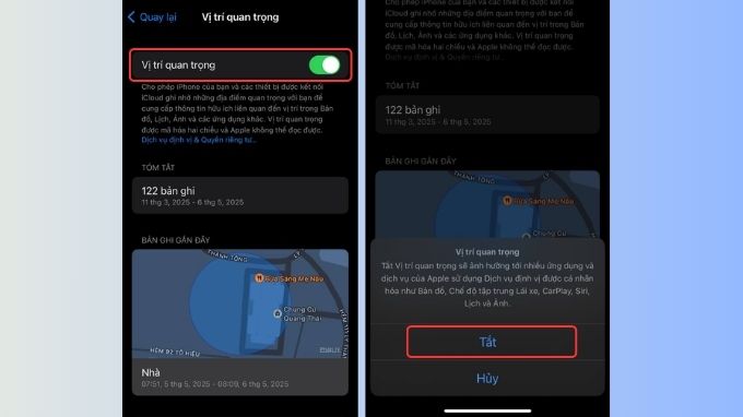 Tắt tính năng ghi lại vị trí quan trọng trên iPhone
