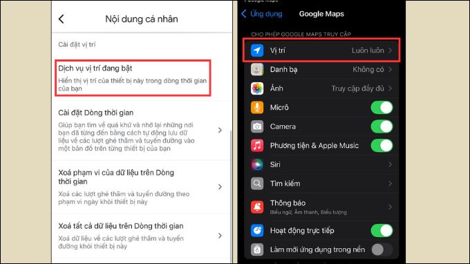 Bật cho phép lưu vị trí trên thiết bị