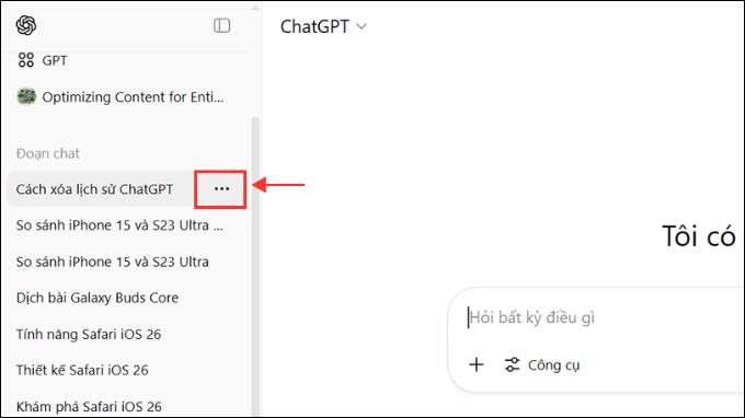 Cách xóa một đoạn chat bất kỳ trên ChatGPT
