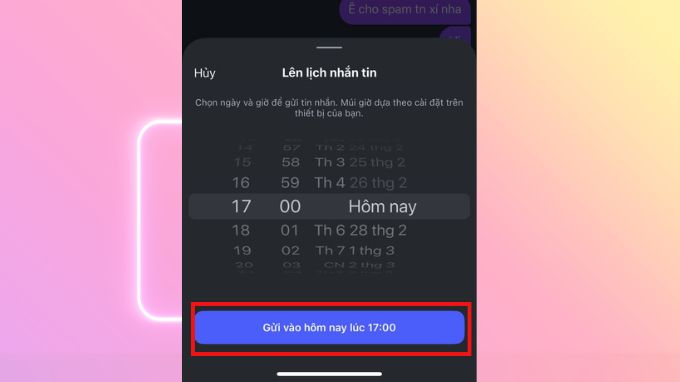Chọn lịch hẹn giờ gửi tin nhắn