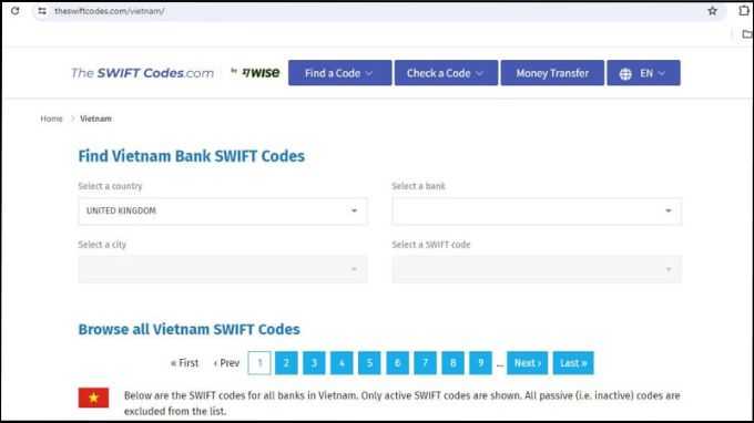 Cách tra cứu mã Swift code Techcombank