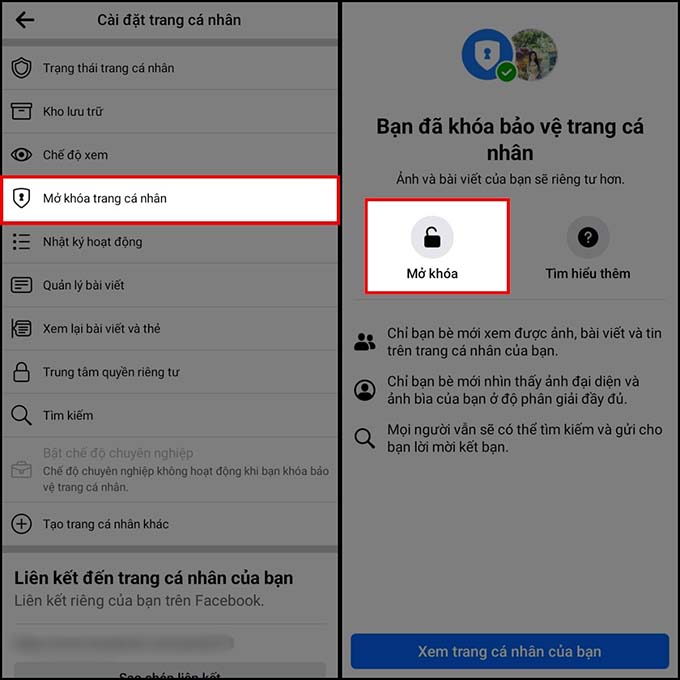 Hướng dẫn cách mở khóa bảo vệ trang cá nhân Facebook