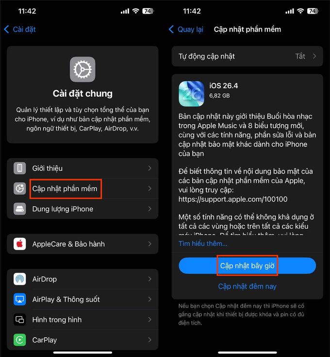 Cập nhật lại phiên bản iOS  