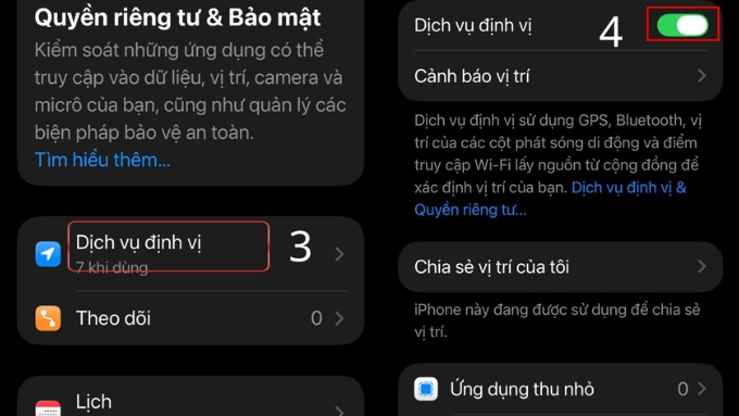 Nhấn vào Dịch vụ định vị