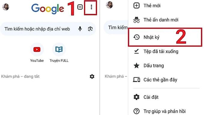 Xoá dữ liệu duyệt web bước 1