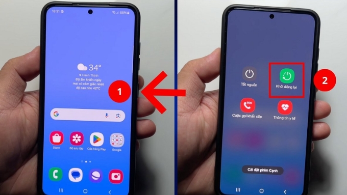 Khởi động lại điện thoại để khắc phục lỗi Samsung không tắt được chế độ máy bay