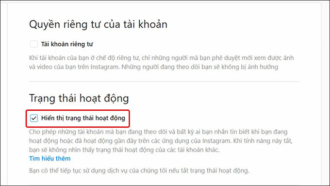 Cách bật trạng thái hoạt động Instagram trên máy tính