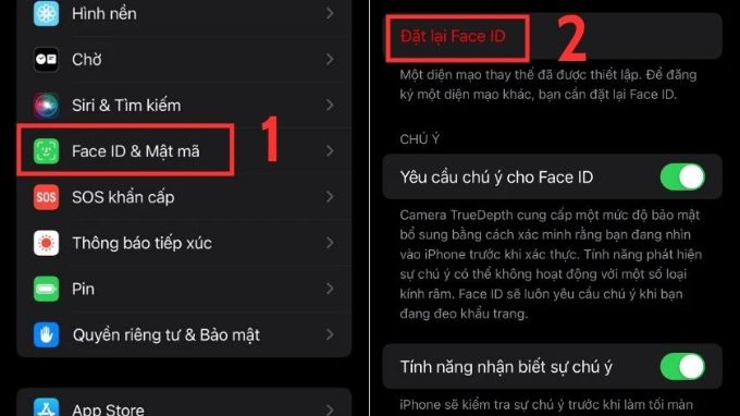 Đặt lại Face ID trên iPhone