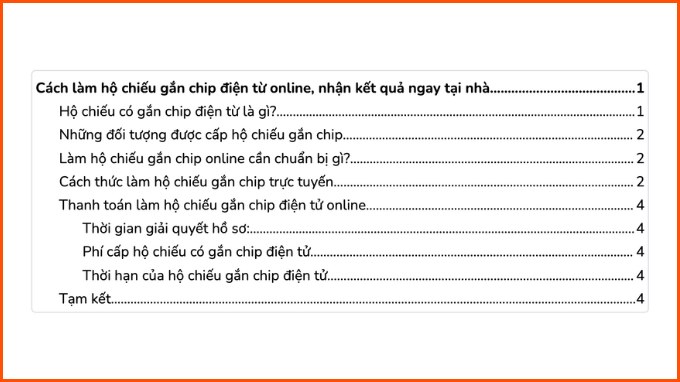 Bảng mục lục dạng tab chấm