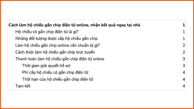 Bảng mục lục dạng tab trắng