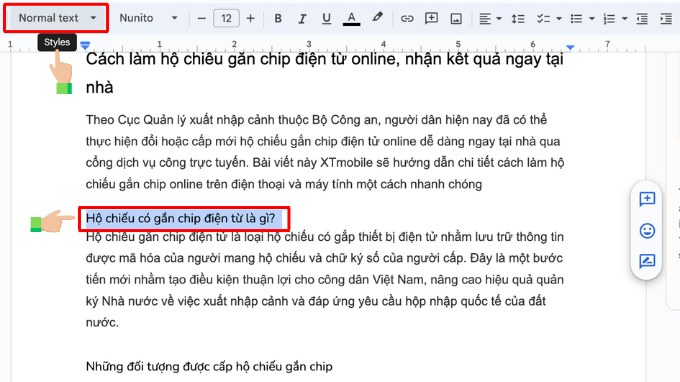 Bước 1 chỉ định thẻ Headings để tạo mục lục trên Google Docs