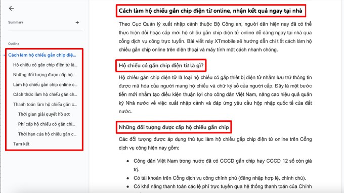 Tạo danh sách mục tiêu đề trước khi tạo mục lục trên Google Docs