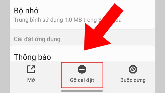 Bước 2 xóa ứng dụng